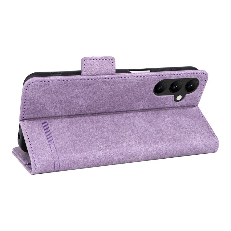 For Samsung Galaxy A24 4G (162.1 x 77.6 x 8.3mm) Cell Phone Case Hardware Decor PU Leather Stand Wallet Phone Cover - Purple