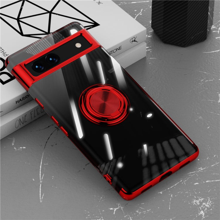 For Google Pixel 7a Ring Kickstand Electroplating TPU Phone Case Anti-drop Back Cover - Red