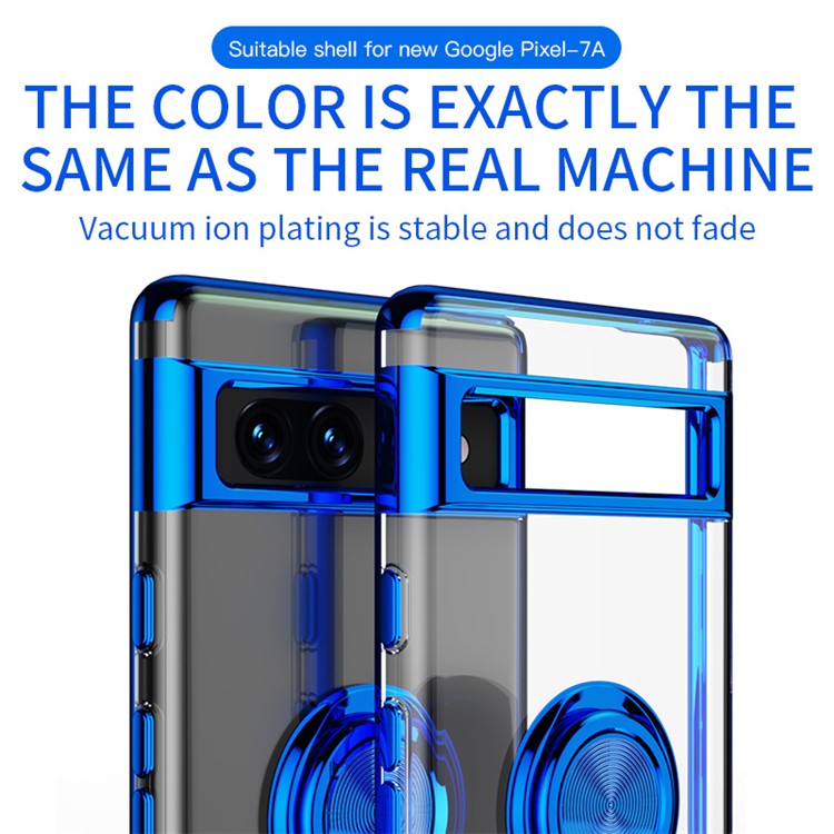For Google Pixel 7a Ring Kickstand Electroplating TPU Phone Case Anti-drop Back Cover - Red