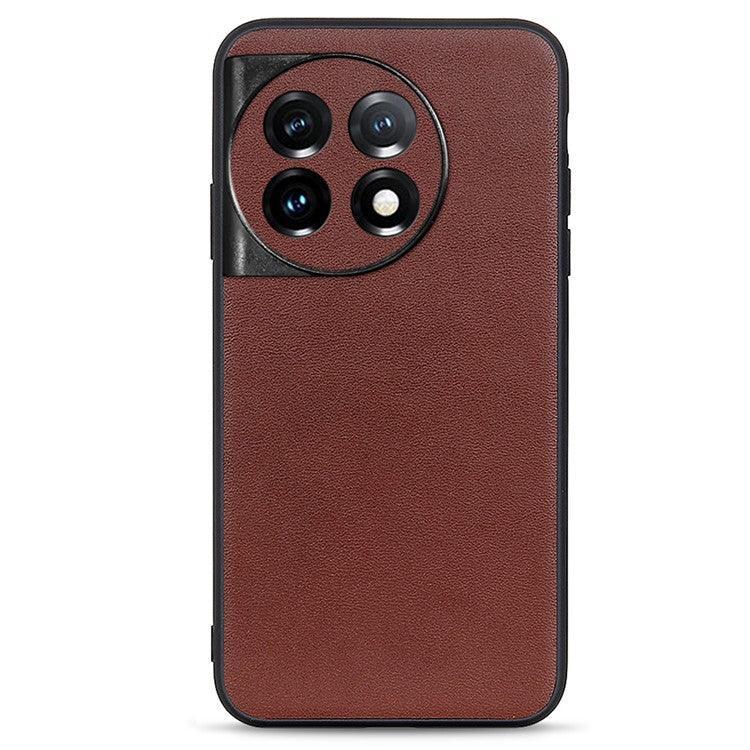 For OnePlus Ace 2 5G / 11R 5G Drop-proof Phone Case Textured Genuine Leather Coated TPU Mobile Cover - Brown