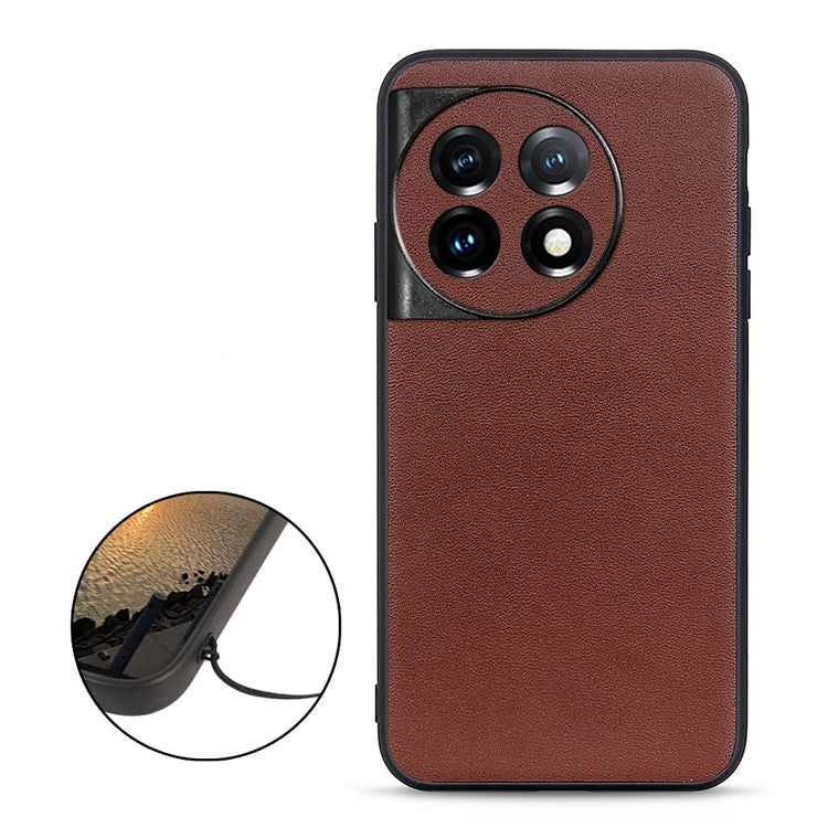 For OnePlus Ace 2 5G / 11R 5G Drop-proof Phone Case Textured Genuine Leather Coated TPU Mobile Cover - Brown