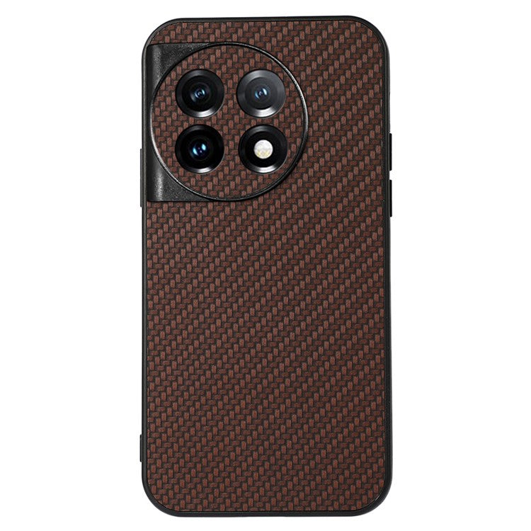 For OnePlus 11 5G Carbon Fiber Texture Phone Case Anti-drop PU Leather Coated TPU Cover - Brown