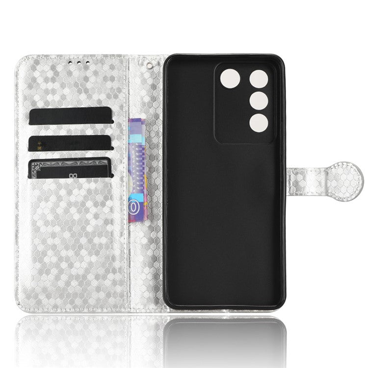 For vivo V27e 5G / S16e 5G PU Leather Stand Wallet Phone Case Dot Pattern Imprinted Smartphone Cover - Silver