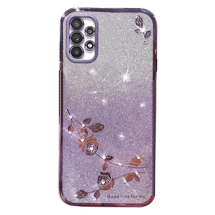 KADEM For Samsung Galaxy A52 4G / A52s 5G / A52 5G Rhinestone Decor Gradient Glitter Powder TPU Cover Flower Pattern Phone Case - Purple