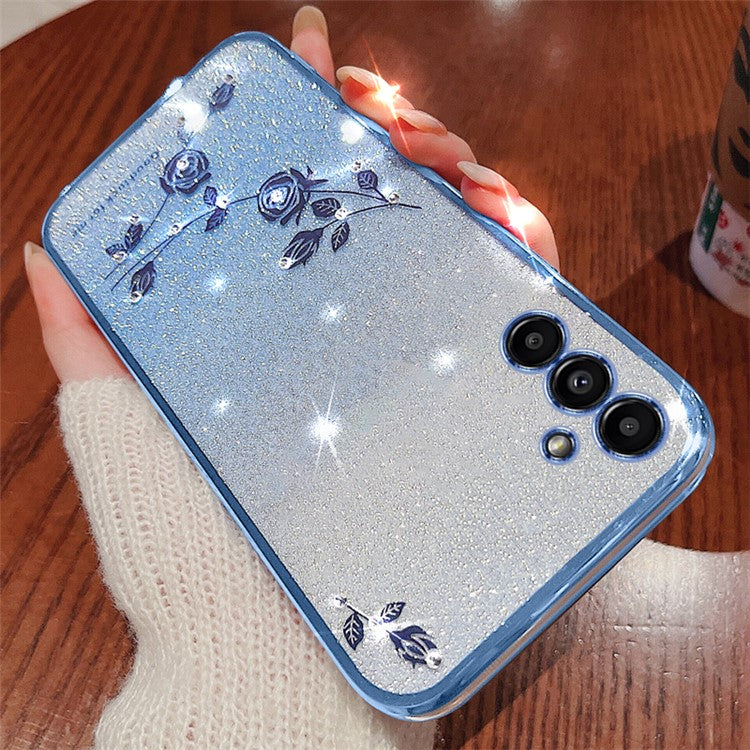 KADEM Phone Cover for Samsung Galaxy A13 5G , Gradient Glitter Powder Rhinestone Flower Protective Case - Blue