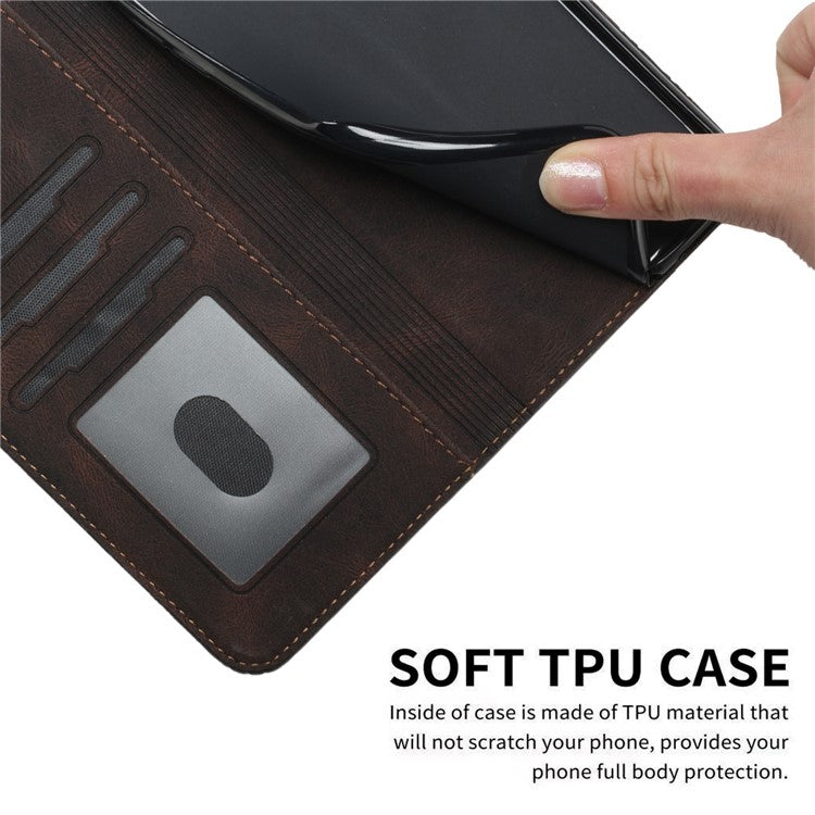 YX0010 Series Leather Phone Case for Samsung Galaxy A04 4G (164.4 x 76.3 x 9.1 mm) / A04e 4G , Wallet Stand Pattern Imprinted Flip Cover - Coffee