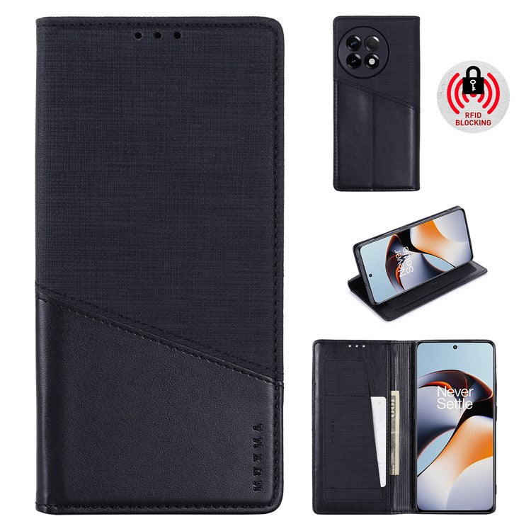 MUXMA MX109 RFID Blocking Phone Case for OnePlus 11R 5G / Ace 2 5G , PU Leather Magnetic Wallet Cover Stand - Black