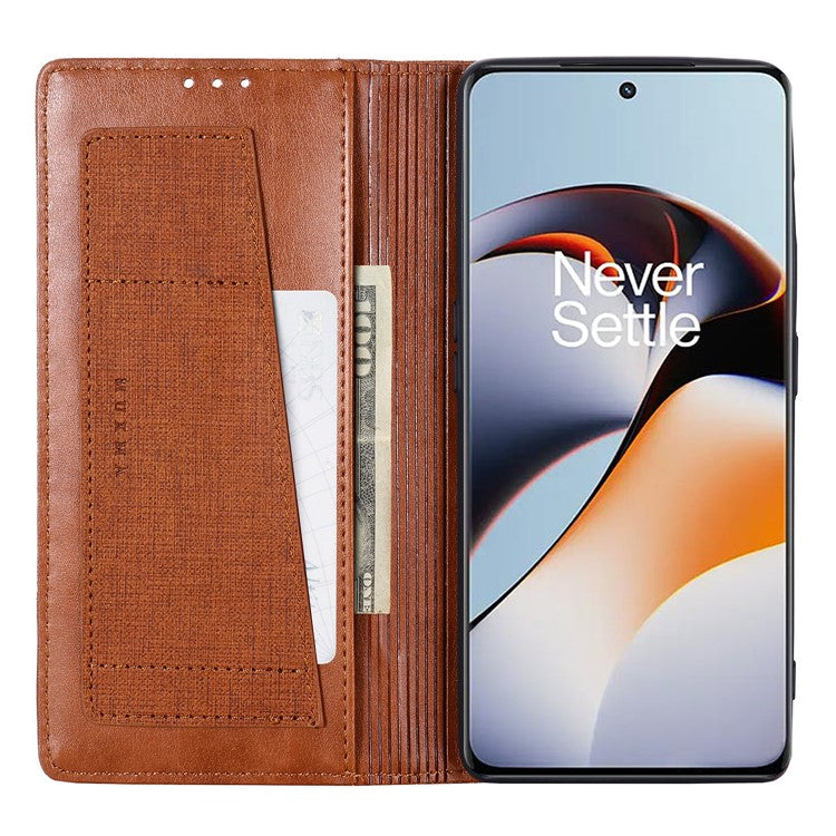 MUXMA MX109 RFID Blocking Phone Case for OnePlus 11R 5G / Ace 2 5G , PU Leather Magnetic Wallet Cover Stand - Brown