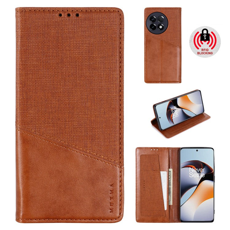 MUXMA MX109 RFID Blocking Phone Case for OnePlus 11R 5G / Ace 2 5G , PU Leather Magnetic Wallet Cover Stand - Brown