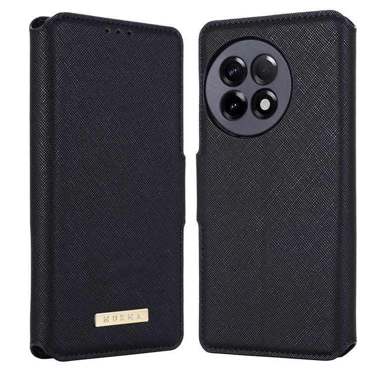 MUXMA MX115 Cross Texture Phone Case for OnePlus 11R 5G / Ace 2 5G , PU Leather Stand Wallet Flip Cover - Black