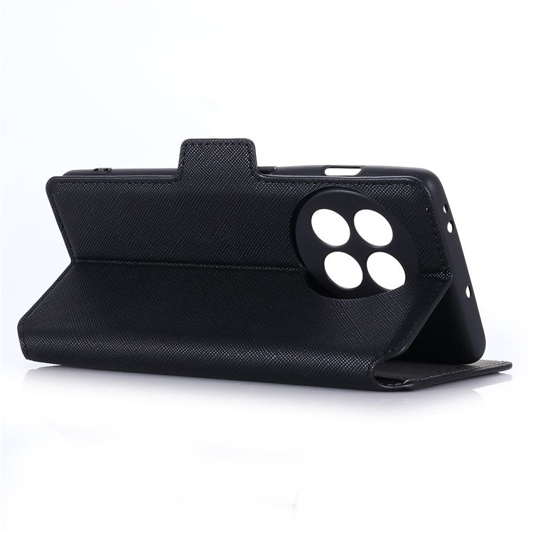 MUXMA MX115 Cross Texture Phone Case for OnePlus 11R 5G / Ace 2 5G , PU Leather Stand Wallet Flip Cover - Black