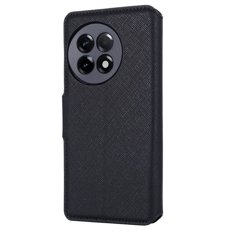 MUXMA MX115 Cross Texture Phone Case for OnePlus 11R 5G / Ace 2 5G , PU Leather Stand Wallet Flip Cover - Black
