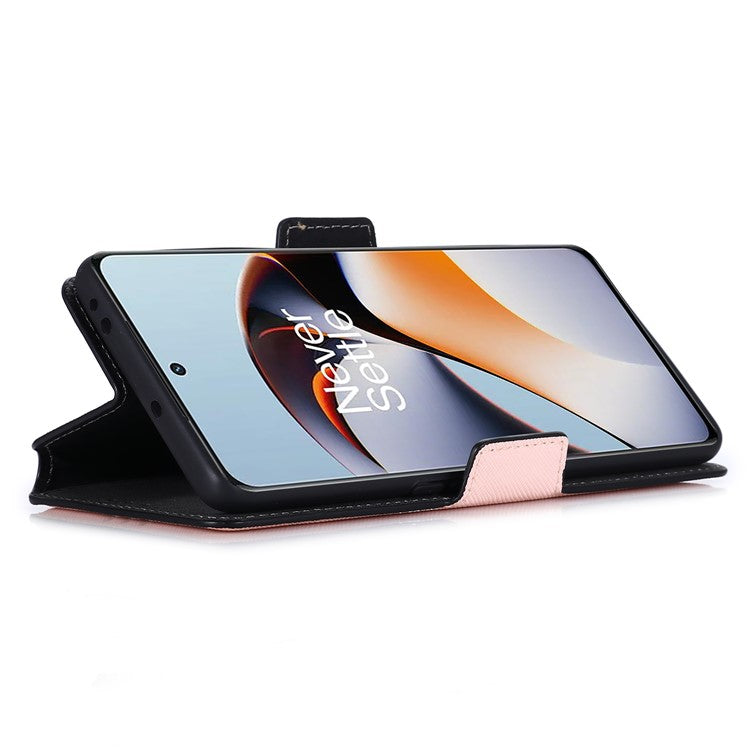 MUXMA MX115 Cross Texture Phone Case for OnePlus 11R 5G / Ace 2 5G , PU Leather Stand Wallet Flip Cover - Pink