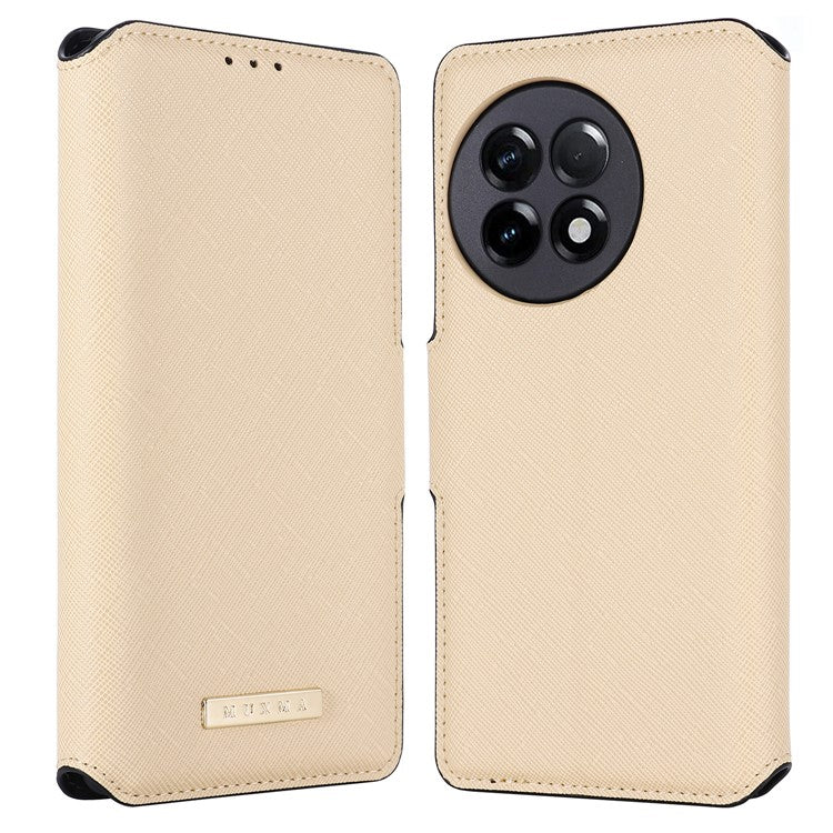 MUXMA MX115 Cross Texture Phone Case for OnePlus 11R 5G / Ace 2 5G , PU Leather Stand Wallet Flip Cover - Gold