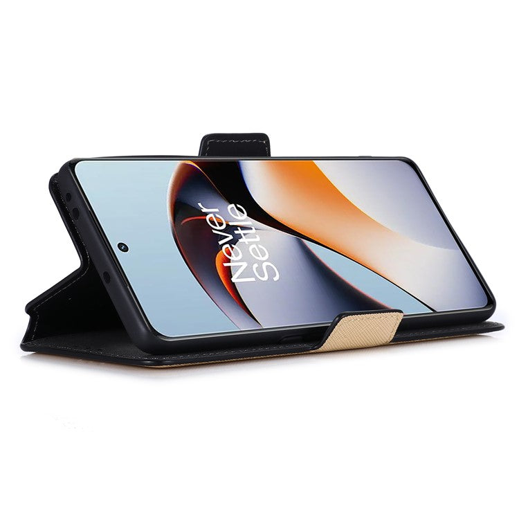 MUXMA MX115 Cross Texture Phone Case for OnePlus 11R 5G / Ace 2 5G , PU Leather Stand Wallet Flip Cover - Gold