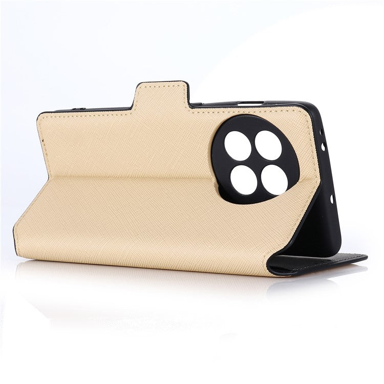 MUXMA MX115 Cross Texture Phone Case for OnePlus 11R 5G / Ace 2 5G , PU Leather Stand Wallet Flip Cover - Gold