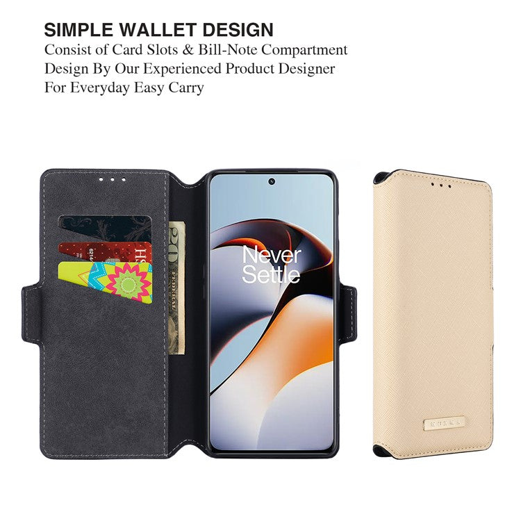 MUXMA MX115 Cross Texture Phone Case for OnePlus 11R 5G / Ace 2 5G , PU Leather Stand Wallet Flip Cover - Gold