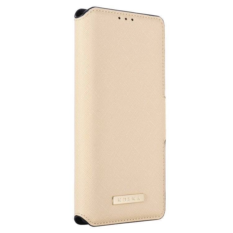 MUXMA MX115 Cross Texture Phone Case for OnePlus 11R 5G / Ace 2 5G , PU Leather Stand Wallet Flip Cover - Gold