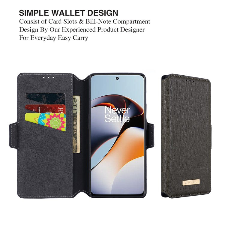 MUXMA MX115 Cross Texture Phone Case for OnePlus 11R 5G / Ace 2 5G , PU Leather Stand Wallet Flip Cover - Grey