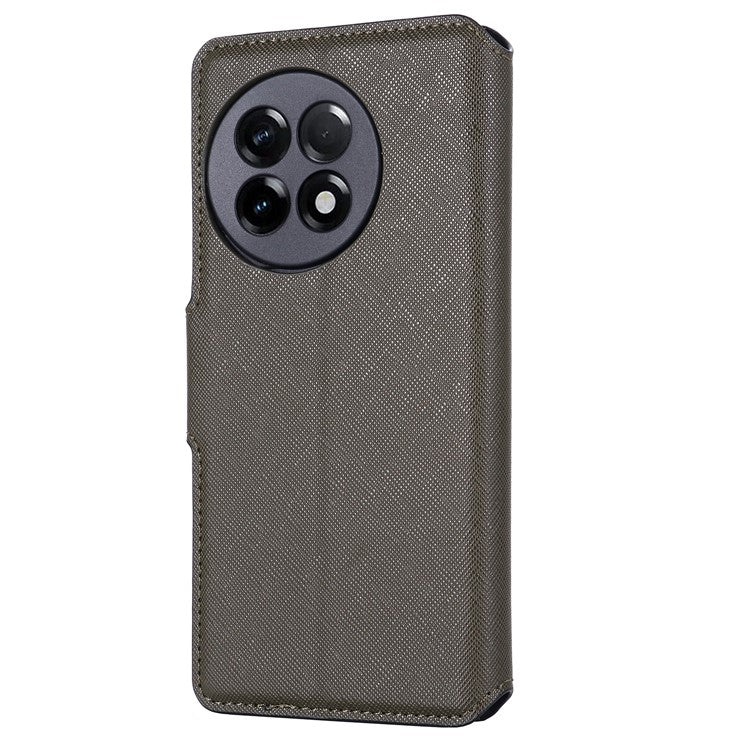 MUXMA MX115 Cross Texture Phone Case for OnePlus 11R 5G / Ace 2 5G , PU Leather Stand Wallet Flip Cover - Grey