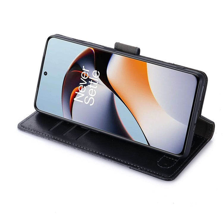 MUXMA MX102 for OnePlus Ace 2 5G / 11R 5G Wallet Stand Cover Canvas PU Leather Splicing Phone Case - Black