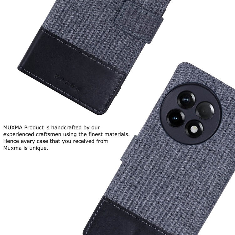 MUXMA MX102 for OnePlus Ace 2 5G / 11R 5G Wallet Stand Cover Canvas PU Leather Splicing Phone Case - Black