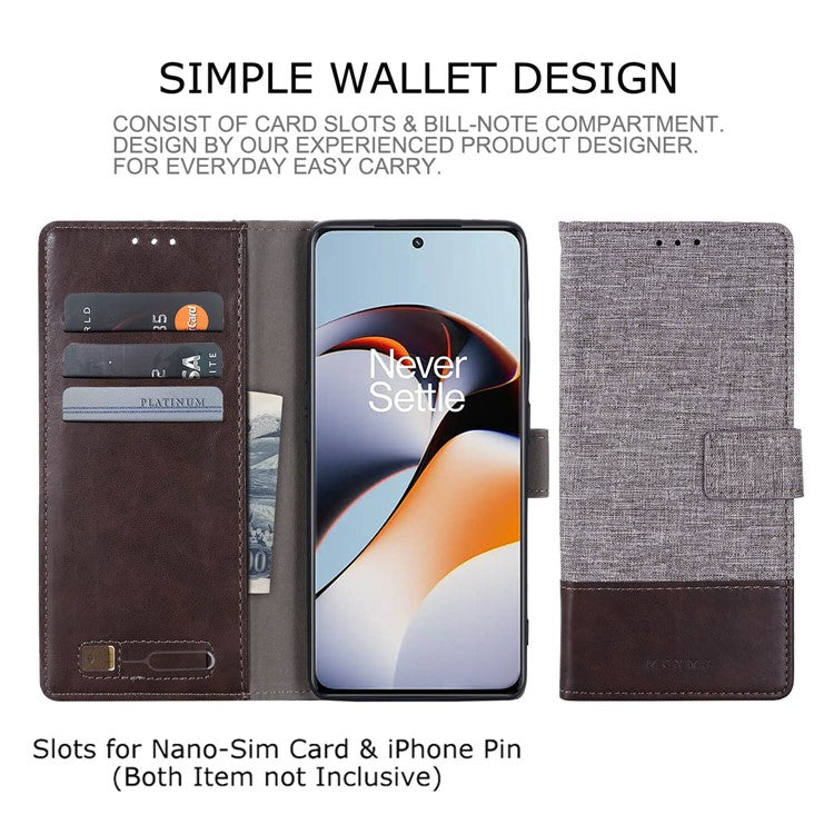 MUXMA MX102 for OnePlus Ace 2 5G / 11R 5G Wallet Stand Cover Canvas PU Leather Splicing Phone Case - Brown