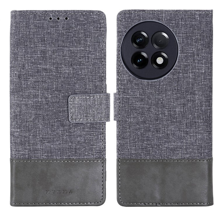 MUXMA MX102 for OnePlus Ace 2 5G / 11R 5G Wallet Stand Cover Canvas PU Leather Splicing Phone Case - Grey