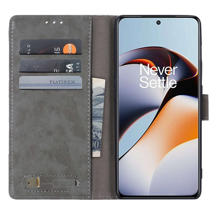 MUXMA MX102 for OnePlus Ace 2 5G / 11R 5G Wallet Stand Cover Canvas PU Leather Splicing Phone Case - Grey