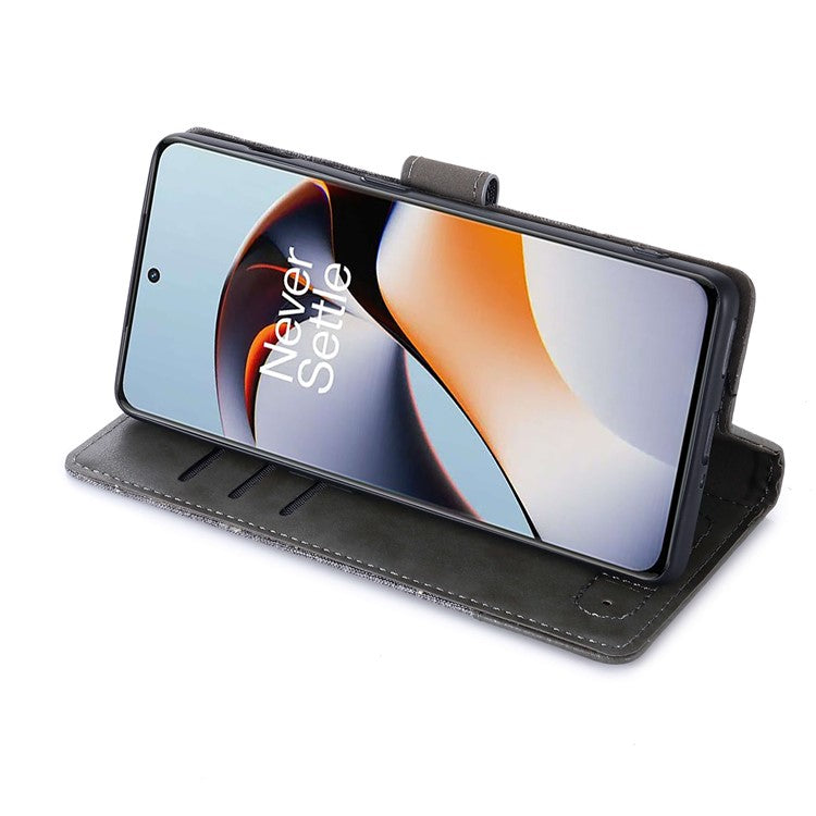 MUXMA MX102 for OnePlus Ace 2 5G / 11R 5G Wallet Stand Cover Canvas PU Leather Splicing Phone Case - Grey