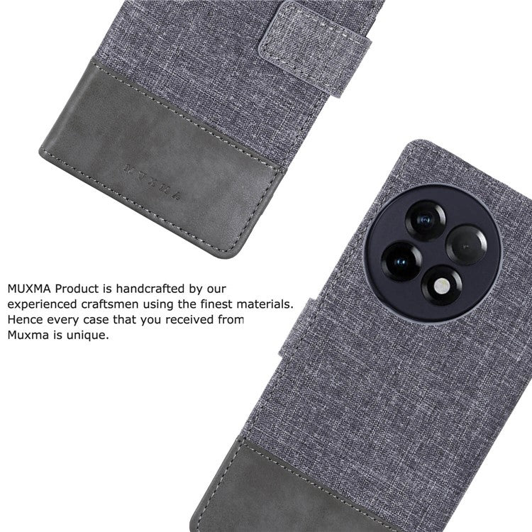 MUXMA MX102 for OnePlus Ace 2 5G / 11R 5G Wallet Stand Cover Canvas PU Leather Splicing Phone Case - Grey