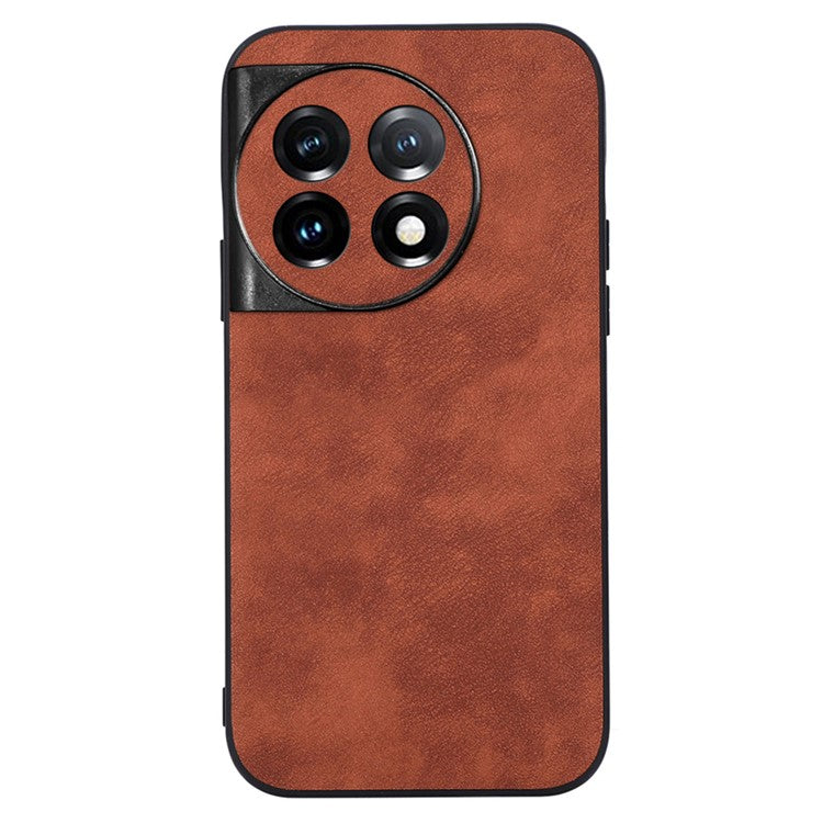 Phone Shell for OnePlus 11 5G , Textured PU Leather Coated PC+TPU Protector Cover - Brown