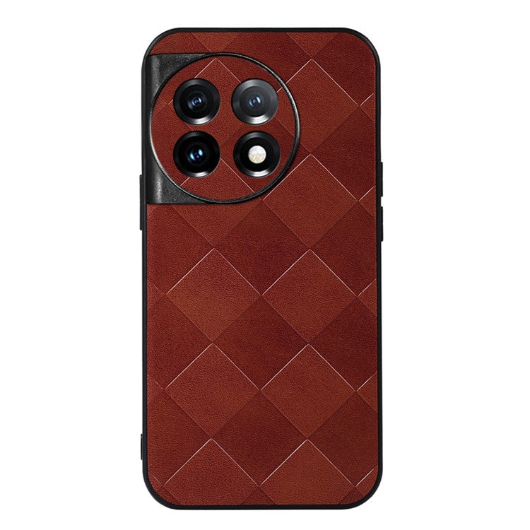 PC+TPU+PU Leather Phone Cover for OnePlus 11 5G , Anti-Scratch Grid Texture Cell Phone Case - Brown