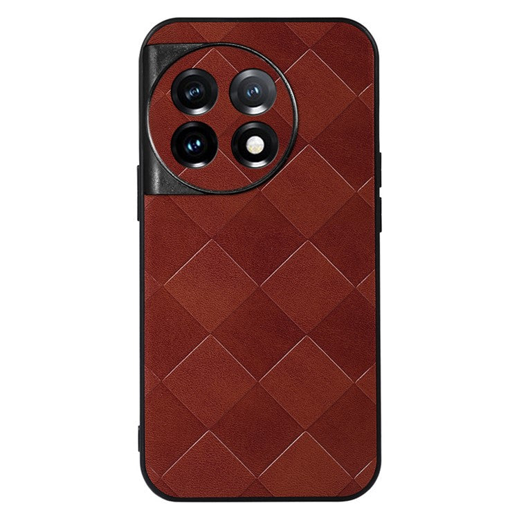 For OnePlus Ace 2 5G / 11R 5G PC+TPU+PU Leather Phone Cover Anti-Scratch Grid Texture Cell Phone Case - Brown