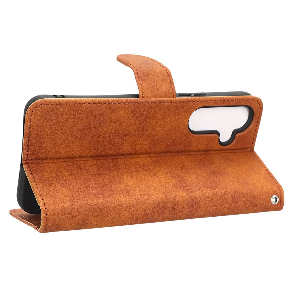 For Samsung Galaxy M14 5G Leather Stand Wallet Mobile Case Shockproof Phone Cover - Brown