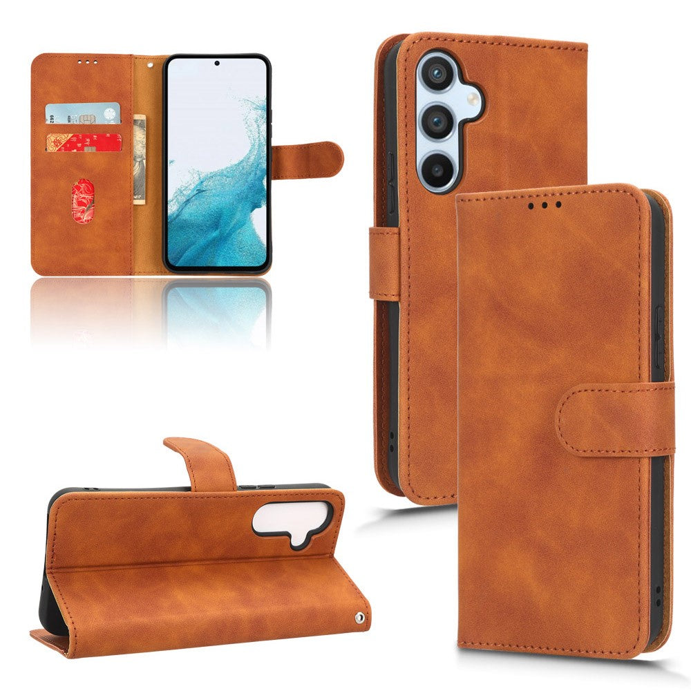 For Samsung Galaxy M14 5G Leather Stand Wallet Mobile Case Shockproof Phone Cover - Brown