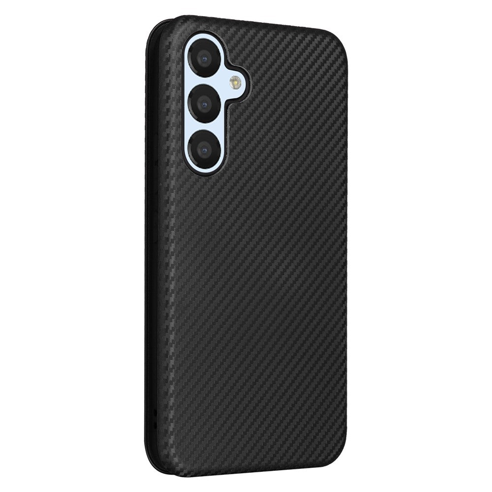 For Samsung Galaxy M14 5G Leather Anti-drop Cover Carbon Fiber Texture Phone Stand Case with Card Holder - Black