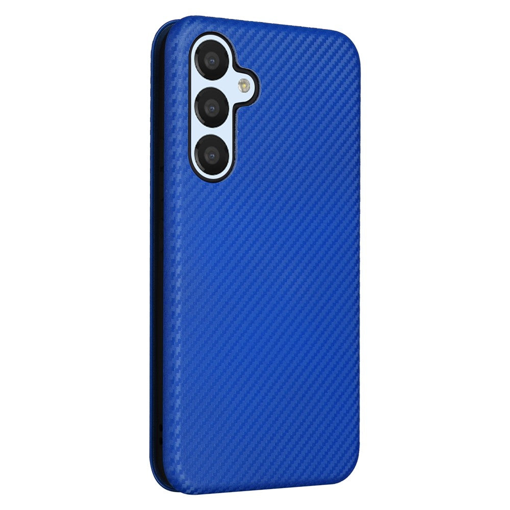 For Samsung Galaxy M14 5G Leather Anti-drop Cover Carbon Fiber Texture Phone Stand Case with Card Holder - Blue