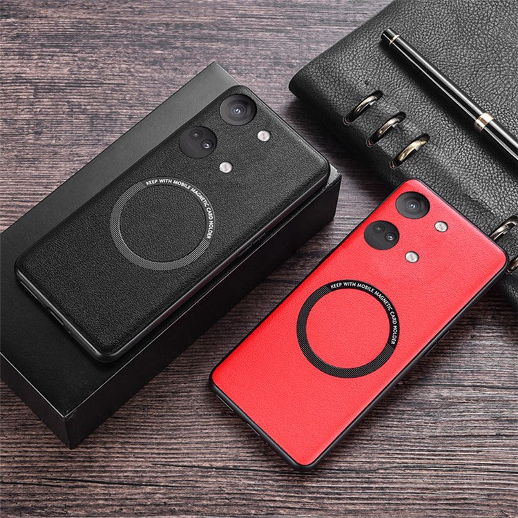 For OnePlus Nord 3 5G / Ace 2V PU Leather Coated TPU+PC Anti-drop Cover Compatible with MagSafe Charger Phone Case - Red