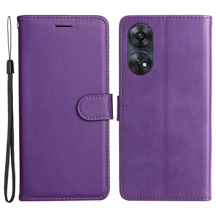 KT Leather Series-2 for Oppo Reno8 T 4G PU Leather Phone Cover Phone Stand Wallet Case with Strap - Purple