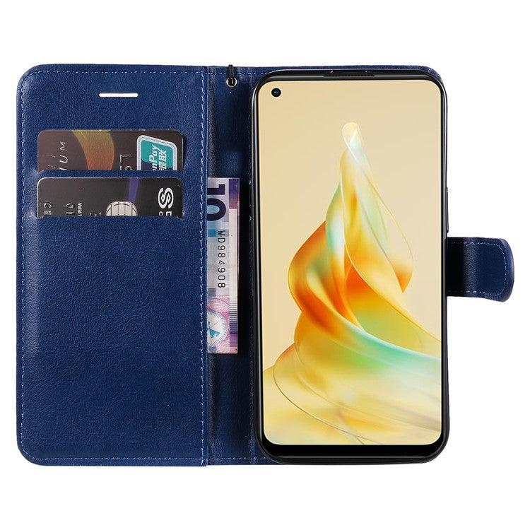 KT Leather Series-2 for Oppo Reno8 T 4G PU Leather Phone Cover Phone Stand Wallet Case with Strap - Blue
