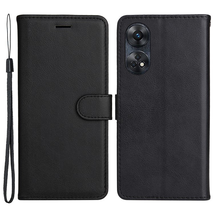 KT Leather Series-2 for Oppo Reno8 T 4G PU Leather Phone Cover Phone Stand Wallet Case with Strap - Black