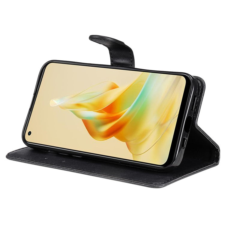 KT Leather Series-2 for Oppo Reno8 T 4G PU Leather Phone Cover Phone Stand Wallet Case with Strap - Black