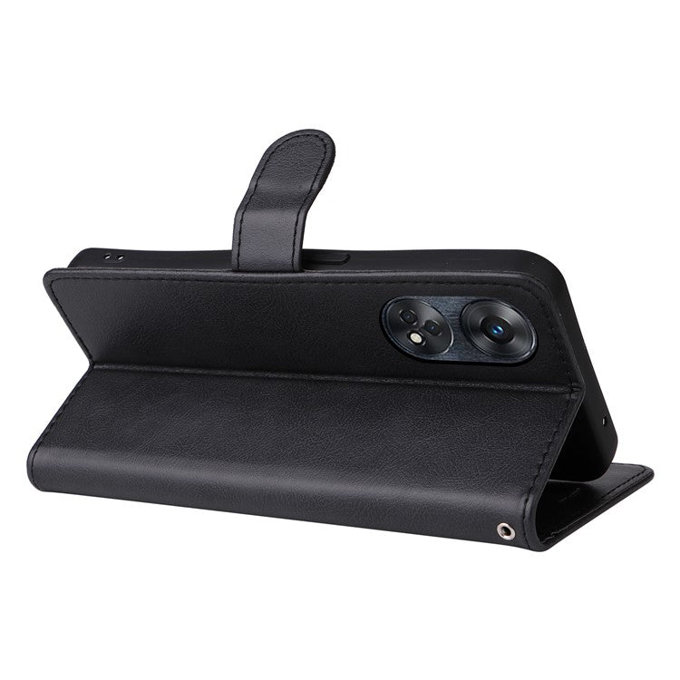 KT Leather Series-2 for Oppo Reno8 T 4G PU Leather Phone Cover Phone Stand Wallet Case with Strap - Black
