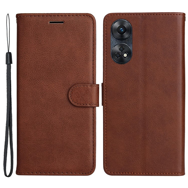 KT Leather Series-2 for Oppo Reno8 T 4G PU Leather Phone Cover Phone Stand Wallet Case with Strap - Brown