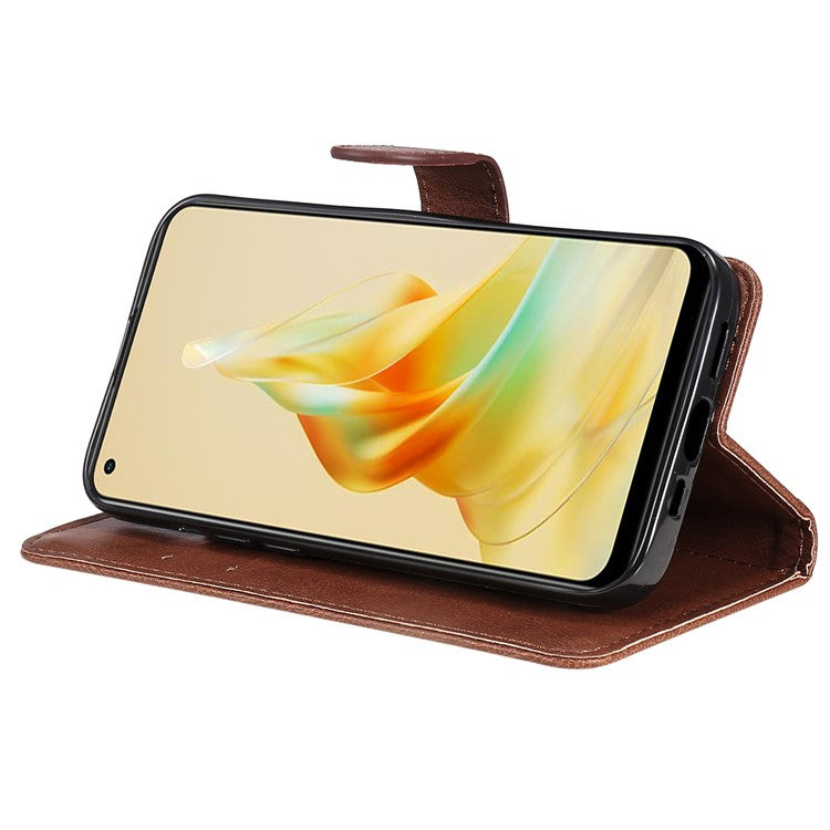 KT Leather Series-2 for Oppo Reno8 T 4G PU Leather Phone Cover Phone Stand Wallet Case with Strap - Brown