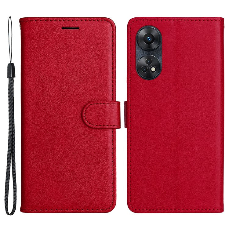 KT Leather Series-2 for Oppo Reno8 T 4G PU Leather Phone Cover Phone Stand Wallet Case with Strap - Red