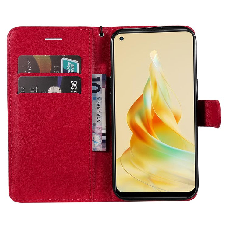 KT Leather Series-2 for Oppo Reno8 T 4G PU Leather Phone Cover Phone Stand Wallet Case with Strap - Red