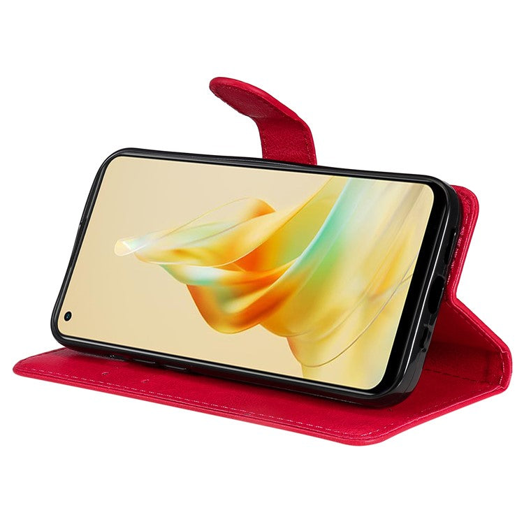 KT Leather Series-2 for Oppo Reno8 T 4G PU Leather Phone Cover Phone Stand Wallet Case with Strap - Red