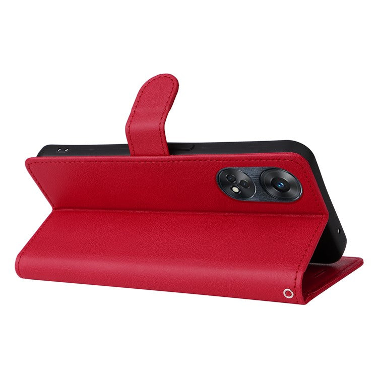 KT Leather Series-2 for Oppo Reno8 T 4G PU Leather Phone Cover Phone Stand Wallet Case with Strap - Red